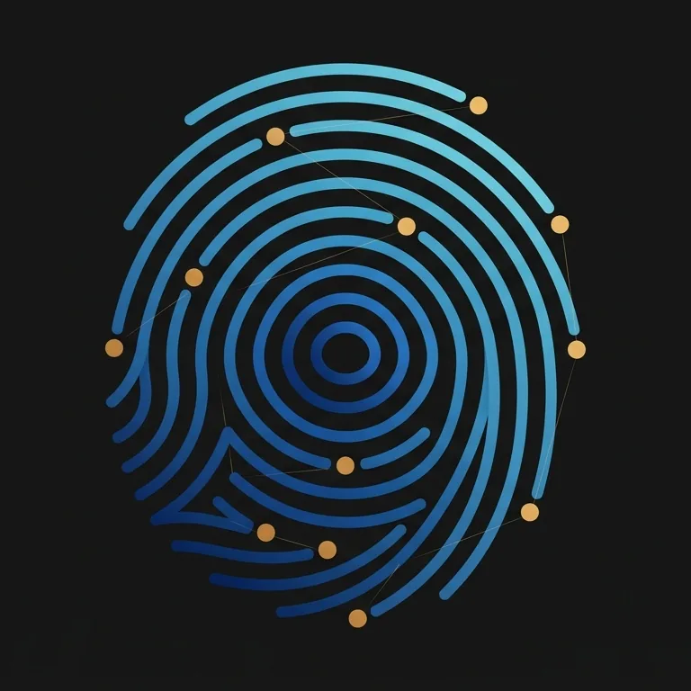 Ilustração de impressão digital formada por pontos conectados, representando a personalização do Zairon para cada empresa