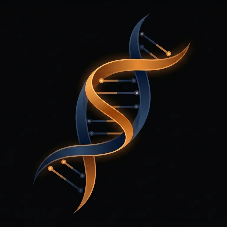 Ilustração de dupla hélice de DNA com pontos de conexão, simbolizando a IA do Zairon adaptada à identidade de cada negócio